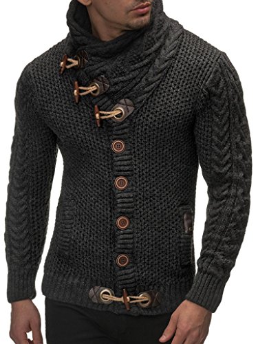 Leif Nelson Hombres Chaqueta de Punto con Cuello Chal LN-4195 Antracita X-Large Leif Nelson Hombres Chaqueta de Punto con Cuello Chal LN-4195 Antracita X-Large
