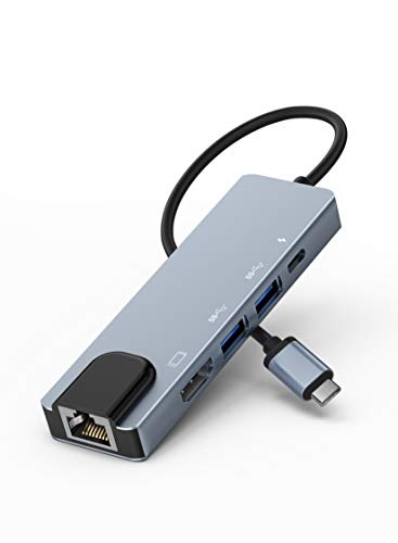 Lemorele PowerExpand + 5-in-1 USB-C Ethernet Hub, Adaptador con 4K USB-C a HDMI, Entrada Ethernet, 2 Puertos USB, Puerto de Carga USB C PD de 100 W para MacBook Pro 2019, iPad Pro2020, XPS15y más