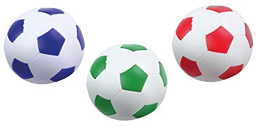 Lena 62163 - Juego de 3 Pelotas de fútbol Blandas para Interior y Exterior, Color Blanco con Azul, Verde o Rojo, 3 Pelotas Suaves de 10 cm, para niños a Partir de 12 m