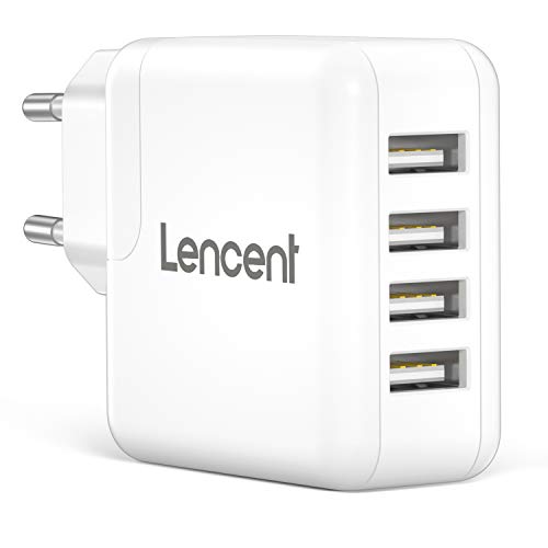 LENCENT Cargador USB Pared con 4 Puerto, 24W/4.8A Cargador Móvil con tecnología Auto-ID, Enchufe Multipuerto Europeo para iPhone, iPad, Samsung, Huawei, Xiaomi, LG, Nexus, HTC y más LENCENT Cargador USB Pared con 4 Puerto, 24W/4.8A Cargador Móvil con tecnología Auto-ID, Enchufe Multipuerto Europeo para iPhone, iPad, Samsung, Huawei, Xiaomi, LG, Nexus, HTC y más