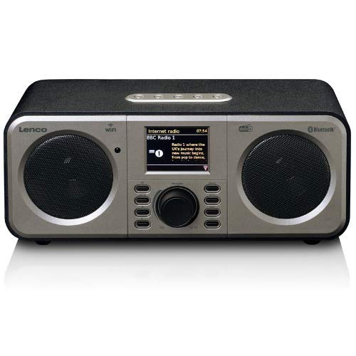 Lenco DIR-140 - Radio por Internet con W-LAN (Bluetooth y Wi-Fi, Radio Dab+ FM, Pantalla a Color de 2,4", función de Despertador, Control Mediante aplicación Undok, 2 x 3 W RMS), Color Negro