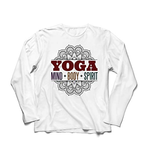 lepni.me Camiseta de Manga Larga para Hombre Meditación Espiritual Yoga - Mente, Cuerpo, espíritu, Regalo para el yogui (X-Large Blanco Multicolor)