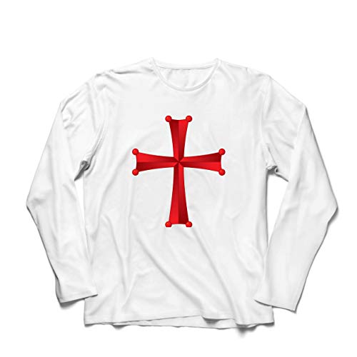 lepni.me Camiseta de Manga Larga para Hombre Orden del Templo de Salomón - La Cruz Roja de los Caballeros Templarios (Small Blanco Multicolor)