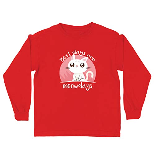 lepni.me Camiseta para Niño/Niña Best Days Are Meowdays- Cute Kitten for Cat Lovers (7-8 Years Rojo Multicolor)