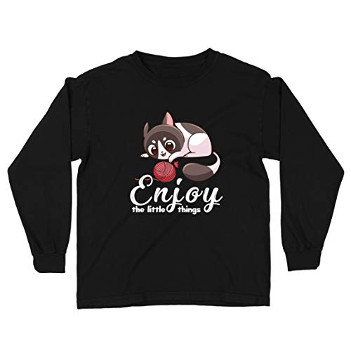 lepni.me Camiseta para Niño/Niña Disfruta de Las pequeñas Cosas Lindo Gatito Cita Positiva (9-11 Years Negro Multicolor)