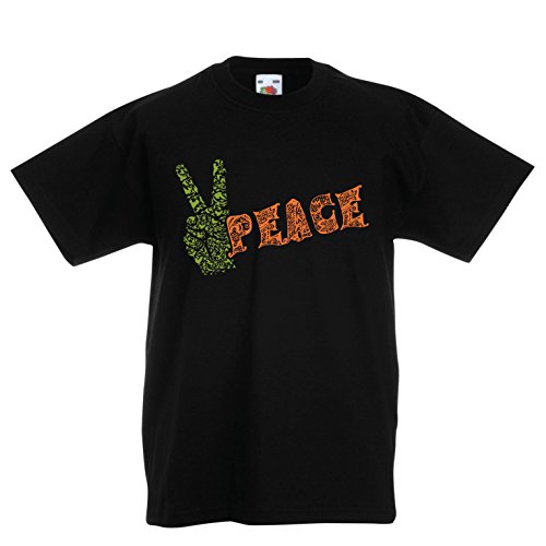 lepni.me Camiseta para Niño/Niña Símbolo de la Paz, Festival de la Hippie de los años 60 y 70, Signo de la Paz (9-11 Years Negro Multicolor)