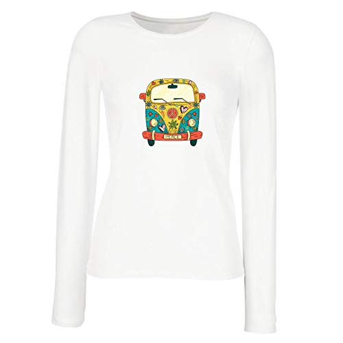 lepni.me Camisetas de Manga Larga para Mujer Años 60 70 Hippie Van, Flores, Amor, símbolo de Paz Libertad (Medium Blanco Multicolor) lepni.me Camisetas de Manga Larga para Mujer Años 60 70 Hippie Van, Flores, Amor, símbolo de Paz Libertad (Medium Blanco Multicolor)