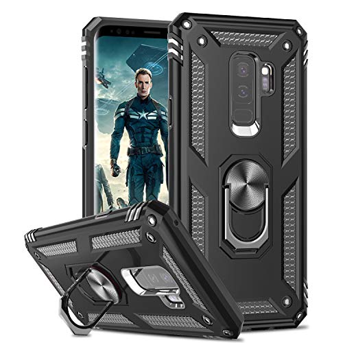 LeYi Funda Samsung Galaxy S9 Plus Armor Carcasa con 360 Anillo iman Soporte Hard PC y Silicona TPU Bumper antigolpes Fundas Carcasas Case para movil Samsung S9 Plus con HD Protector de Pantalla,Negro