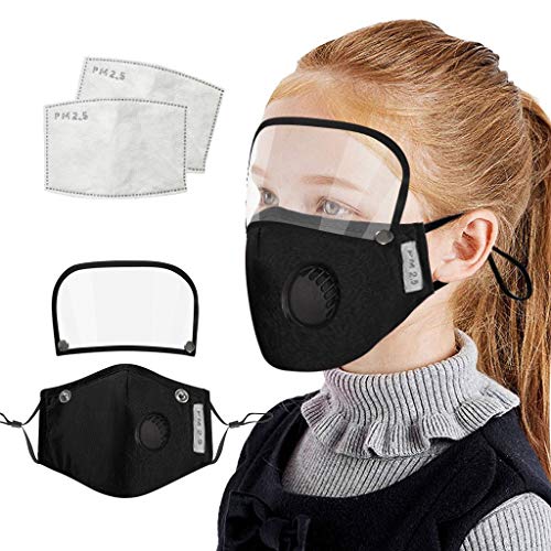 Lialbert 1/3 unidades máscara facial para niños con filtro 2/6 y protección de ojos extraíble, lavable, reutilizable, diseño de animales, bandana, pañuelo para el cuello, chicos y niñas Negro 3 pieza