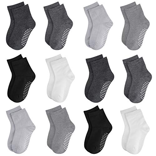 Licitn Calcetines Antideslizantes para Niños-12 Pares Calcetines de Algodón para Bebés Unisex para Cuatro Estaciones para Bebés de 12-36 Meses de 13,5cm