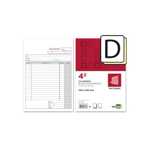 Liderpapel - Talonario Facturas Cuarto Original Y Copia T216 Con I.V.A. Liderpapel - Talonario Facturas Cuarto Original Y Copia T216 Con I.V.A.