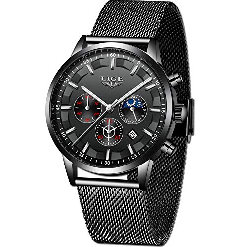 LIGE Relojes Hombres Moda Negro Acero Inoxidable Analógico Cuarzo Relojes Hombres Impermeable Deporte Cinturón de Malla Relojes LIGE Relojes Hombres Moda Negro Acero Inoxidable Analógico Cuarzo Relojes Hombres Impermeable Deporte Cinturón de Malla Relojes