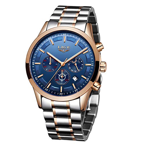 LIGE Relojes para Hombre Cronógrafo Militar Acero Inoxidable Reloj de Pulsera Vestido Negocios Impermeable Analógicos Relojes para Hombre LIGE Relojes para Hombre Cronógrafo Militar Acero Inoxidable Reloj de Pulsera Vestido Negocios Impermeable Analógicos Relojes para Hombre