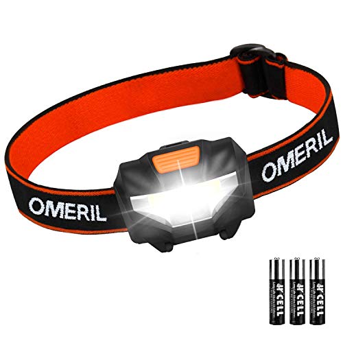 Linterna Frontal LED OMERIL Linterna Cabeza (3 Pilas AAA Incluidas), Super Ligera (43g), 3 Modos de Luz, IP44 Impermeable, 150 Lúmenes Frontal LED para Niños, Correr, Caminar, Acampar, Pescar, Camping