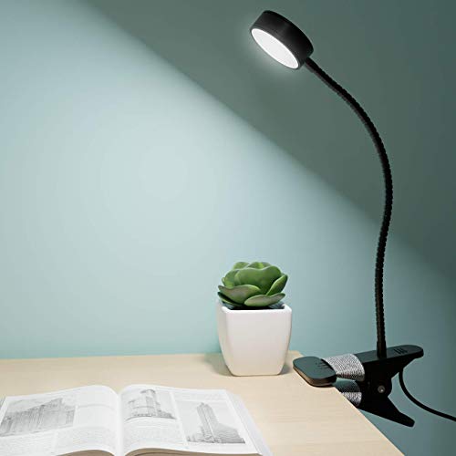 Litogo Lampara Pinza LED, 25 LED Lampara Escritorio Pinza, con Puerto de Carga USB Luz Lectura con Protección Ocular y Ahorro de Energía Lampara Lectura, 360° Cuello Flexible Ajustable Luz para Leer