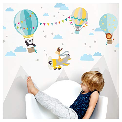 Little Deco Adhesivo de animales en globo aerostático y jirafa en el avión, tamaño L – 132 x 67 cm (ancho x alto), color gris y amarillo, menta para niños, DL337 Little Deco Adhesivo de animales en globo aerostático y jirafa en el avión, tamaño L – 132 x 67 cm (ancho x alto), color gris y amarillo, menta para niños, DL337