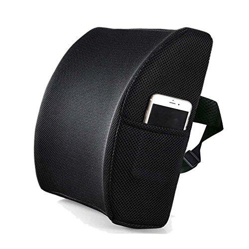 LIVEHITOP Almohada Lumbar Cojin Espuma de Memoria con Correa, Ergonomico Respaldo Lumbares Espalda para Silla Oficina, Asiento Coche, Camión, Silla Ruedas, Negro