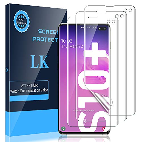 LK Compatible con Samsung Galaxy S10 Plus Protector de Pantalla,3 Piezas,Admite la Función de Huella Digital,Película Protectora de TPU,Alta Definición y Sensibilidad,LK-X-21