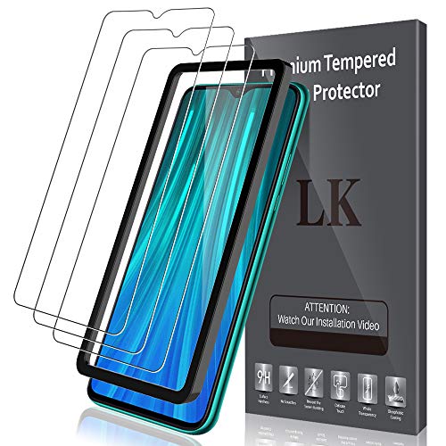 LK Compatible con Xiaomi Redmi Note 8 Pro Protector de Pantalla,3 Pack,9H Dureza Cristal Templado, Equipado con Marco de Posicionamiento,Vidrio Templado Screen Protector,LK-X-33