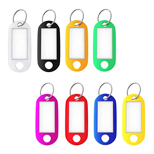 Llaveros con Etiqueta, 16Piezas Plástico Identificación con Ventana Etiquetas para Oficina, 8 colores