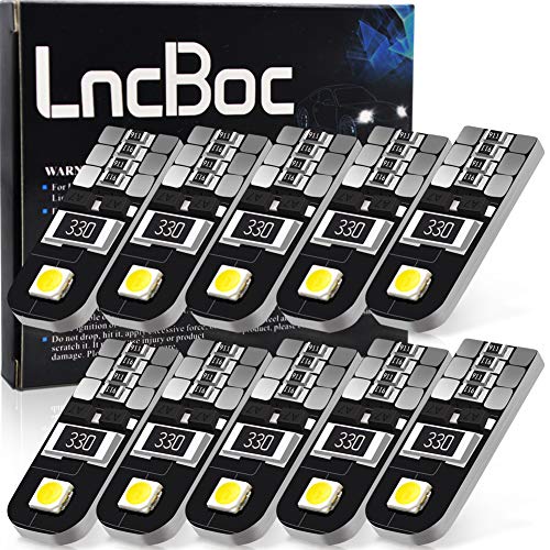 LncBoc Bombillas T10 Canbus 501 LED Coche 2SMD 2835LED W5W 2825 175 192 168 194 Wedge Lampara para Coches 6500K Xenón Blanco de Interior y Exterior 12V Paquete de 10