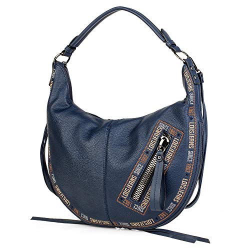 Lois - Bolso Bandolera de Mujer Mediano. Tipo góndola y Hobo. Cierre Cremallera. Ideal para Diario. Cuero PU Perforado Polipiel. cómodo y Original. Marca. 304748, Color Marino Lois - Bolso Bandolera de Mujer Mediano. Tipo góndola y Hobo. Cierre Cremallera. Ideal para Diario. Cuero PU Perforado Polipiel. cómodo y Original. Marca. 304748, Color Marino