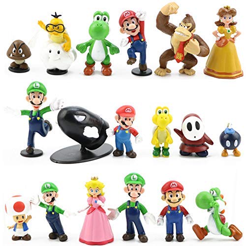 LoneFox Conjunto de 18 Personajes de Super Mario Bros Figura de acción Juguetes Modelo muñecas Decoraciones de Pastel