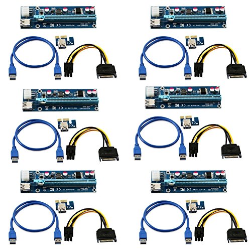 LONGXI (6 Unidades) de Corriente de 6 Pines PCI-E PCI Express Riser – Ver 006 C – 1 x A 16 x Tarjeta Adaptador – PCIe USB 3.0 con USB Cable de extensión – Tarjeta gráfica GPU Crypto Moneda minería