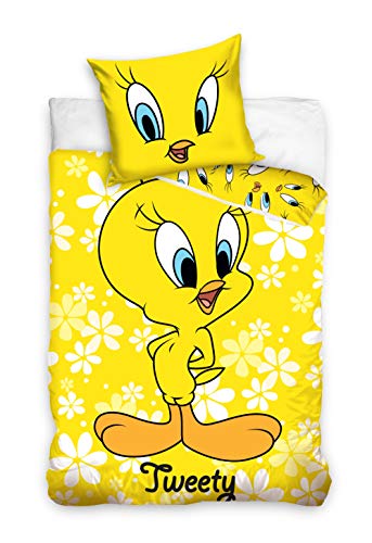 Looney Tunes Tweety - Funda de edredón infantil con funda de almohada de 100 x 135 + 40 x 60 cm de algodón Looney Tunes Tweety - Funda de edredón infantil con funda de almohada de 100 x 135 + 40 x 60 cm de algodón