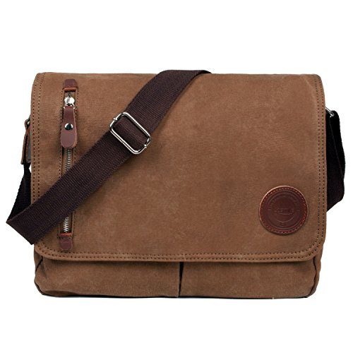 LOSMILE Bolsa Bandolera de Tela de Lona para Hombre A Caqui,Unisex Vintage Canvas Bolso de Hombro para Messenger Bag para Trabajo Uni Viaje Deporte. (Marrón)