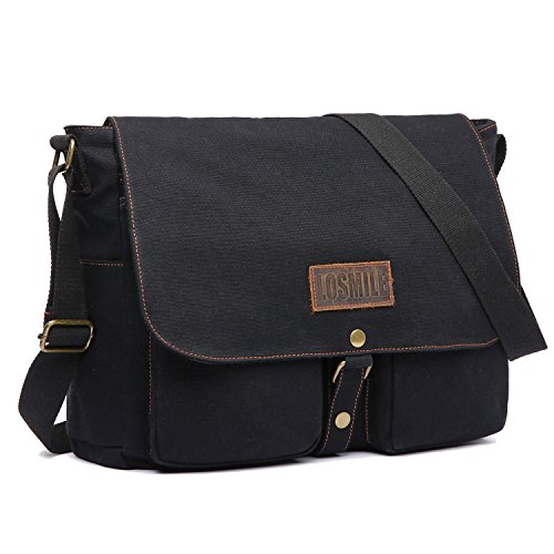 LOSMILE Hombres Bolsos Bandolera Lona Bolsa de Mensajero 15.6" Bolsas para portátil Maletines Bolsa de Ordenador Bolsas Escolares,Gran tamaño.(Negro)