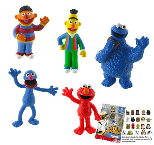 Lote 5 Figuras Comansi Barrio Sesamo. Epi - Blas - Coco - Monstruo de Las Galletas - Elmo + Regalo