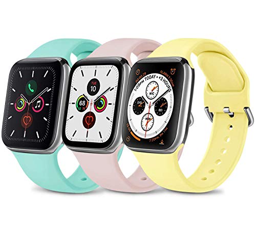 Lote de 3 correas de silicona compatibles con Apple Watch de 38 mm, 40 mm, 42 mm, 44 mm, correa de repuesto para iWatch Series 5 4 3 2 1, clásicas y deportivas