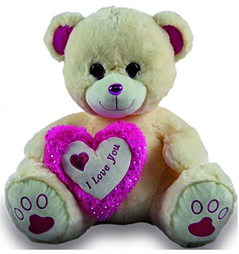 LOYFER Oso de Peluche para Bebe . Oso Corazon Rosa con Frase de Amor de 45cm LOYFER Oso de Peluche para Bebe . Oso Corazon Rosa con Frase de Amor de 45cm
