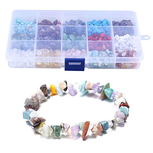 LQKYWNA Kit de fabricación de cuentas de piedra para joyas, collares, pulseras, pendientes, con caja portátil, piedra de lava natural, cristal irregular