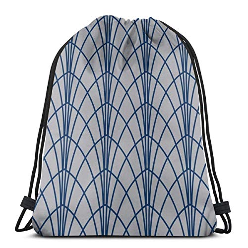 Lsjuee Bolso de Hombro con cordón Arcada Modern Geometric Grey Navy Mochila Sport Bag String Bags Mochila Escolar Gimnasio Ligero
