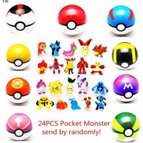 LSXSZZ8 9pcs Ball Pokemon Master Great Ultra GS Pokeballs + 24pcs Action Figures Cosplay Pop-up Ball Kid Toys Plastic Super Anime Pikachu Pokeball Figure Variable Bouncing Child