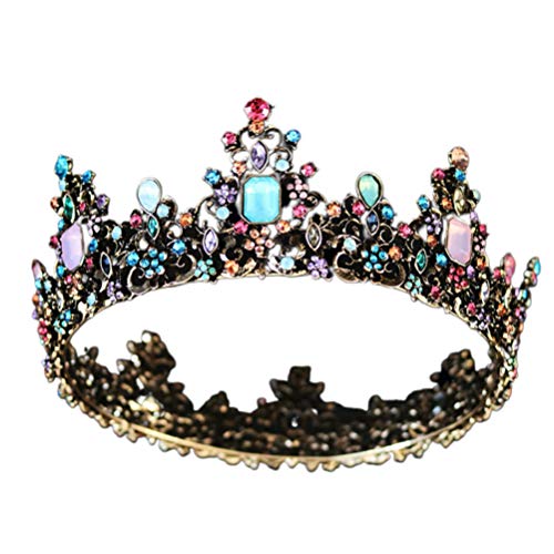 Lurrose Reina barroca corona rhinestone tiaras de boda retro crystal hair jewelry decoración para mujeres niñas princesa nupcial