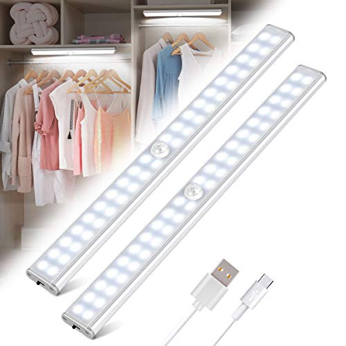 Luz Armario 40 LED, 2pack USB Recargable Luces LED Armario con Sensor Movimiento, 3 Modos Lámpara LED de Armario con Tira Magnética, para Armario, Cocina, Escalera, Pasillo y Emergencias Luz Armario 40 LED, 2pack USB Recargable Luces LED Armario con Sensor Movimiento, 3 Modos Lámpara LED de Armario con Tira Magnética, para Armario, Cocina, Escalera, Pasillo y Emergencias