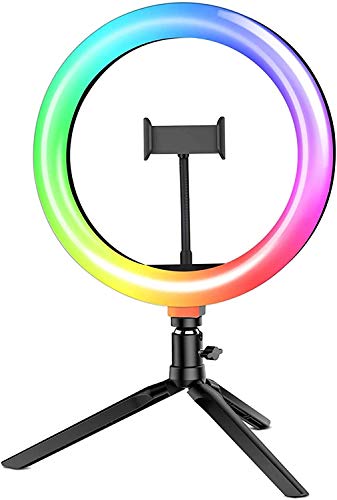 Luz de Anillo LED con Trípode, BlitzWolf 10.2" RGB Anillo de Luz con Soporte de Móvil y Control Remoto Bluetooth, Aro de Luz con 7 RGB Colores Regulable, 10 Niveles de Brillo y 3 Modos de Luz