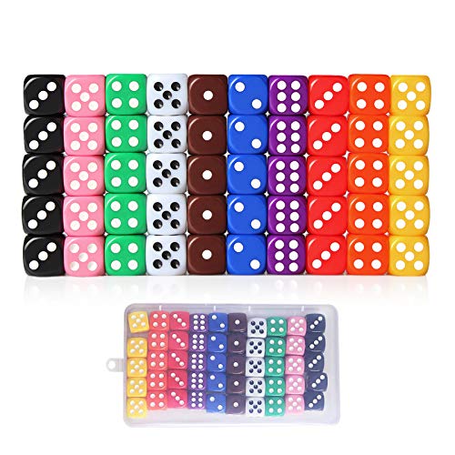 Lvcky Juego de Dados punteados de 50Pcs 6 Dices Dados con Bolsas de Terciopelo Bar KTV Favor de Fiesta Color Surtido 16mm Color Mezclado Color Color Mezclado