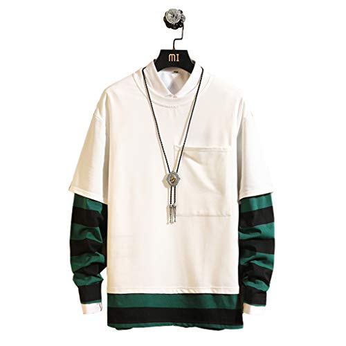 LXLTLB Sudaderas Hombre Estampado Cuello Redondo Manga Larga Falso diseño de Dos Piezas Primavera y otoño Top Patchwork Hip Hop Casual Ropa,Blanco,XXXXL