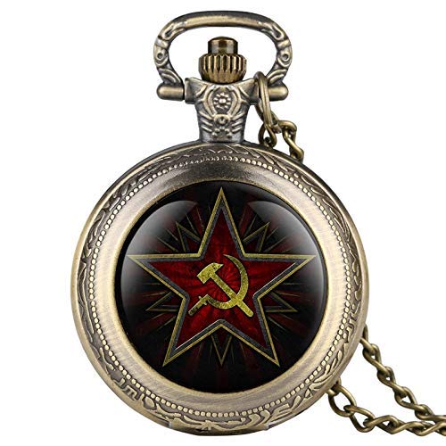 LXZSP Pentagram Party Emblem URSS Insignias soviéticas Hammer Sickle Reloj de Bolsillo de Cuarzo Negro Ejército Ruso CCCP Reloj de Comunismo Reloj Unisex Cadena de suéter, Regalo de cumpleaños