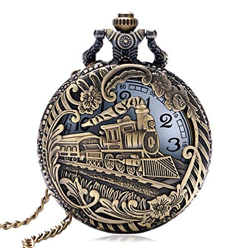 LXZSP Vintage Bronce Casual Hollow Moving Locomotora Tren Patrón Reloj de Bolsillo de Cuarzo Hombres Mujeres Collar Relojes Colgante Regalo Cadena de suéter, Regalo de cumpleaños LXZSP Vintage Bronce Casual Hollow Moving Locomotora Tren Patrón Reloj de Bolsillo de Cuarzo Hombres Mujeres Collar Relojes Colgante Regalo Cadena de suéter, Regalo de cumpleaños
