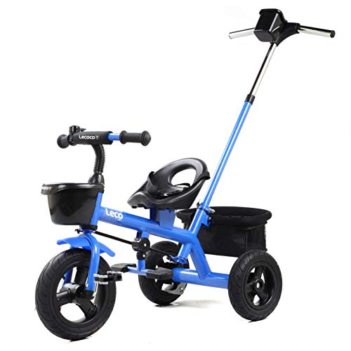 LZQBD Children's Fun/Niños de los niños del Triciclo Triciclo del Cochecito Primera Bicicleta 2 en 1 WiRemovable Empuje Barra de la manija 2-5years 85-125cm, Azul