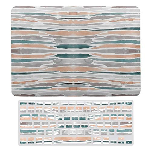 MacBook Air 13 Case A1466、A1369, Plastic Hard Shell Case & Keyboard Cover Compatible with MacBook Air 13, Teal Peach Pale Gray Watercolor Wash Stripes Laptop Protective Shell Set