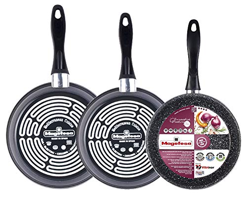 Magefesa K2 Gransasso Lote 3 sartenes 20Ø24Ø28Ø, Fabricado en Acero vitrificado. Antiadherente bicapa Reforzado Efecto Piedra, Color Gris Moteado. Válido para Todo Tipo de Fuegos Esmaltado Magefesa K2 Gransasso Lote 3 sartenes 20Ø24Ø28Ø, Fabricado en Acero vitrificado. Antiadherente bicapa Reforzado Efecto Piedra, Color Gris Moteado. Válido para Todo Tipo de Fuegos Esmaltado