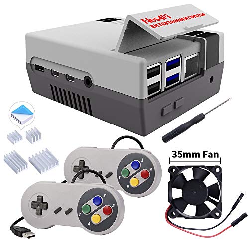 MakerFun Retro Gaming Nes4Pi Caja con USB Controladores para RPi 4B, Raspberry Pi 4 Cajas con Ventilador,Raspberry Pi Ventilador,Raspberry Pi Disipadores para Raspberry Pi 4 Modelo B