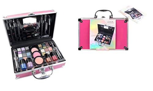 Maletín de Maquillaje Bon Voyage Travel Pink - The Color Workshop - Un Kit de Maquillaje Profesional Completo en un Gran Maletín Rosa Plateado con Espejo Incluido para Llevar Siempre Contigo