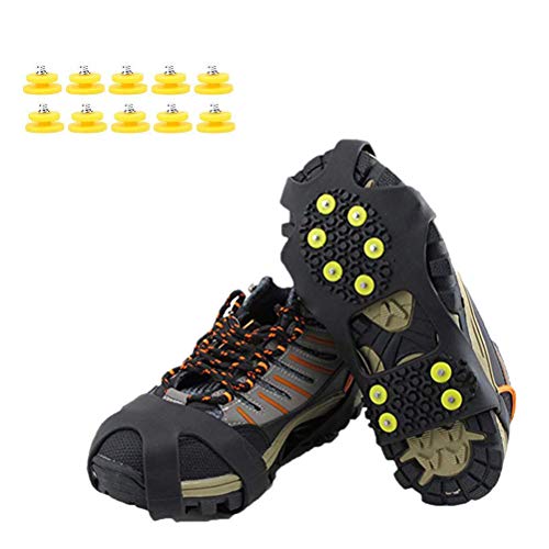 Mallalah 1 par de crampones de 10 Dientes para Exteriores Cubiertas Antideslizantes Zapatillas de Hielo para Hielo y Nieve Zapatillas con 10 uñas de Repuesto Size XL